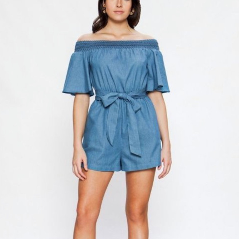 Denim Romper Off The Shoulder